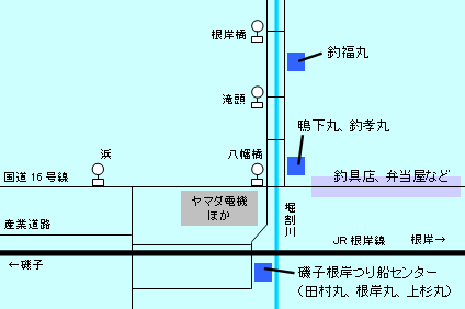 地図:掘割川の船宿